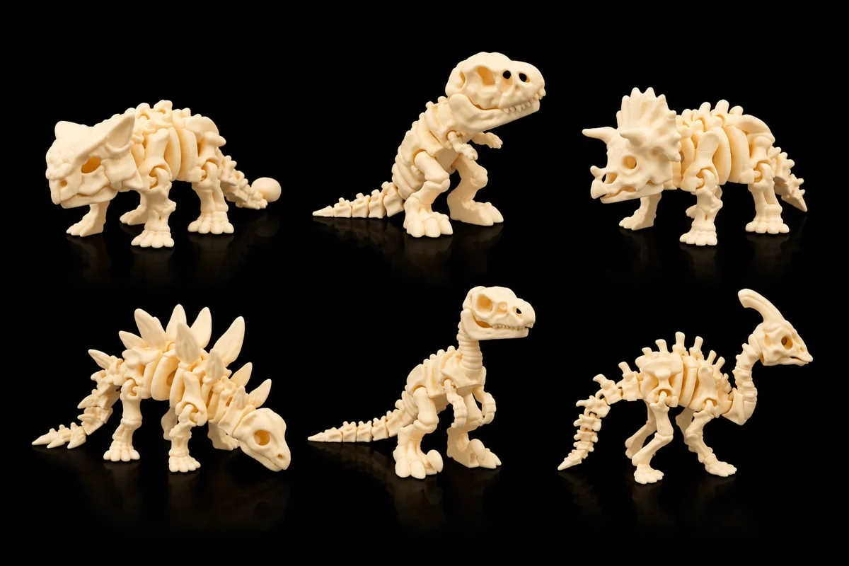 Os seis dinossauros articulados